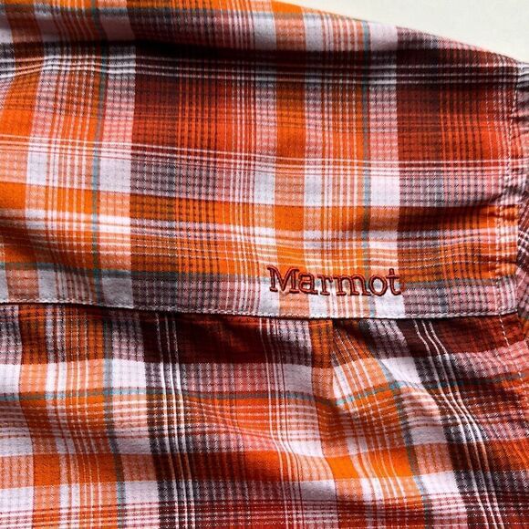 Marmot Short Sleeve Orange Plaid Button Front Shirt Mens S - Picture 6 of 8